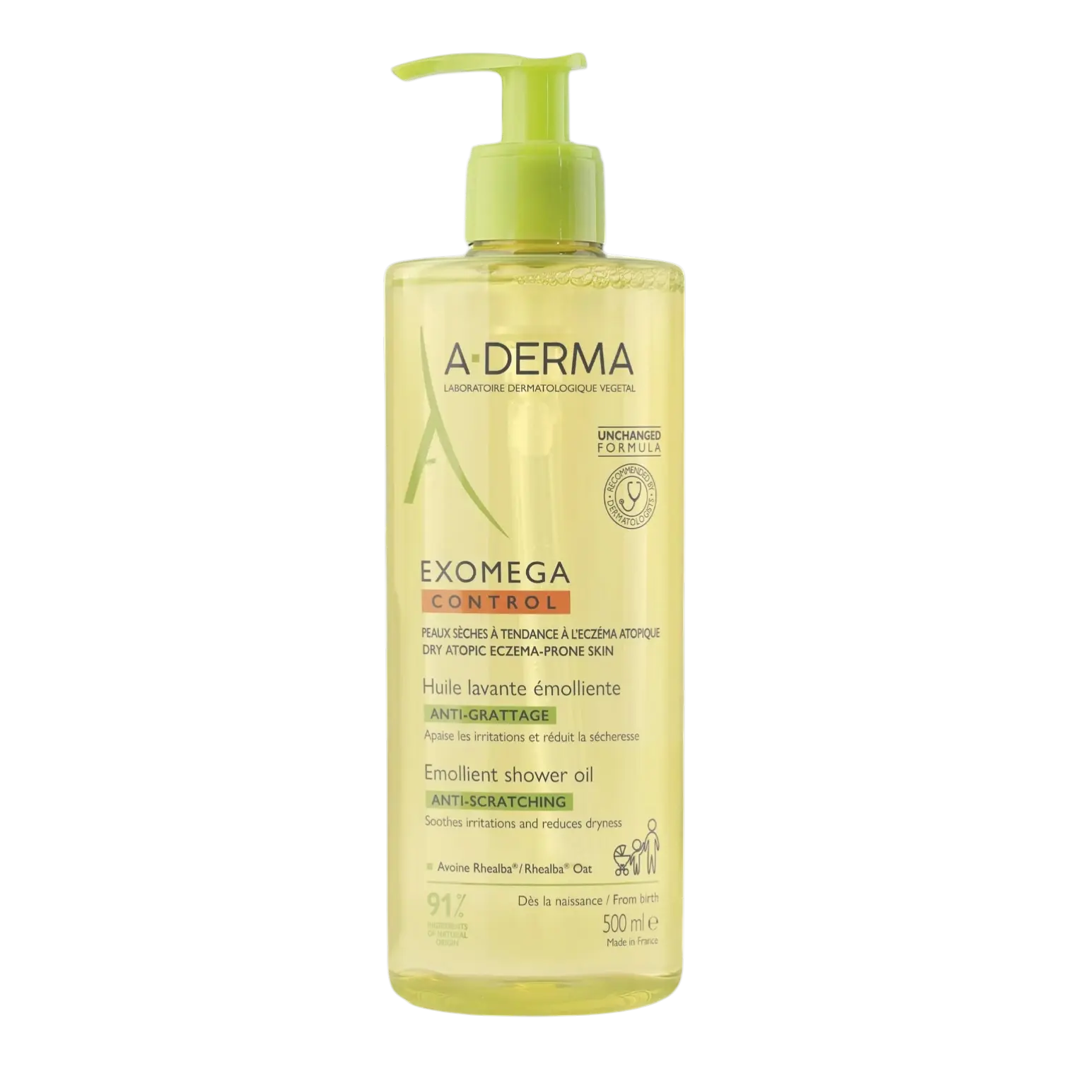 Flacon de A-DERMA Exomega Control Huile Lavante Émolliente Anti-Grattage