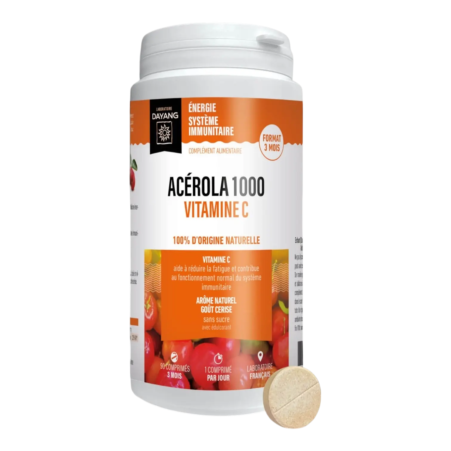 Pilulier de 90 comprimés DAYANG Acérola 1000 Vitamine C