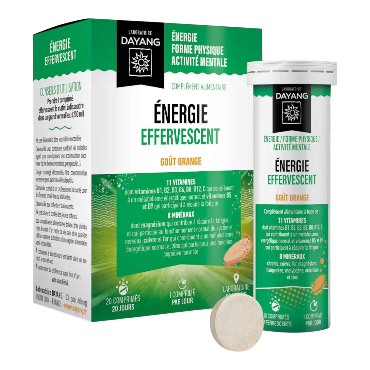 Boîte et tubes de DAYANG Énergie Effervescent Goût Orange