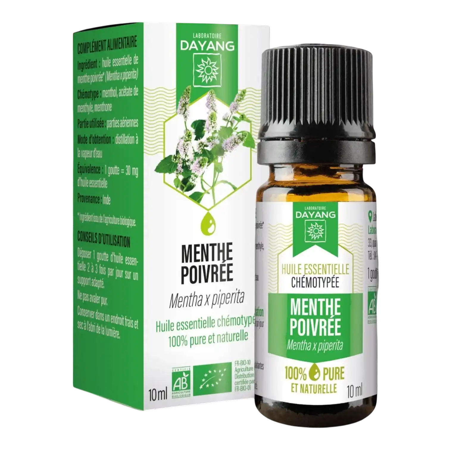 Flacon d'Huile Essentielle de Menthe Poivrée Bio DAYANG 10ml