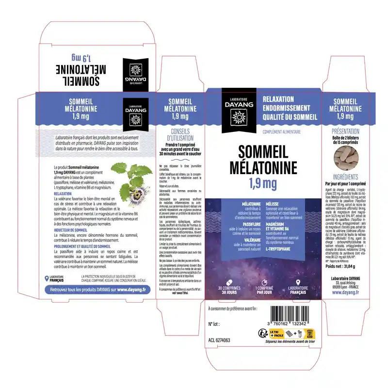 Boîte de DAYANG Sommeil Mélatonine 1,9 mg