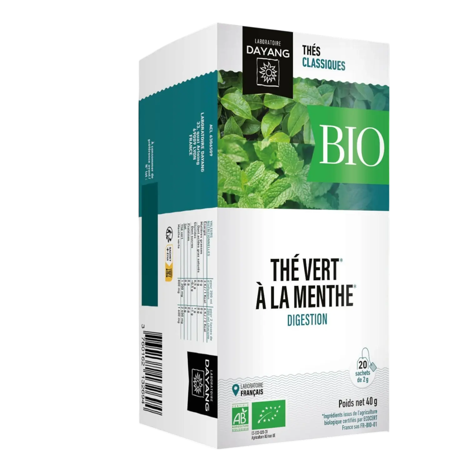 Boîte de Thé Vert à la Menthe BIO Digestion DAYANG