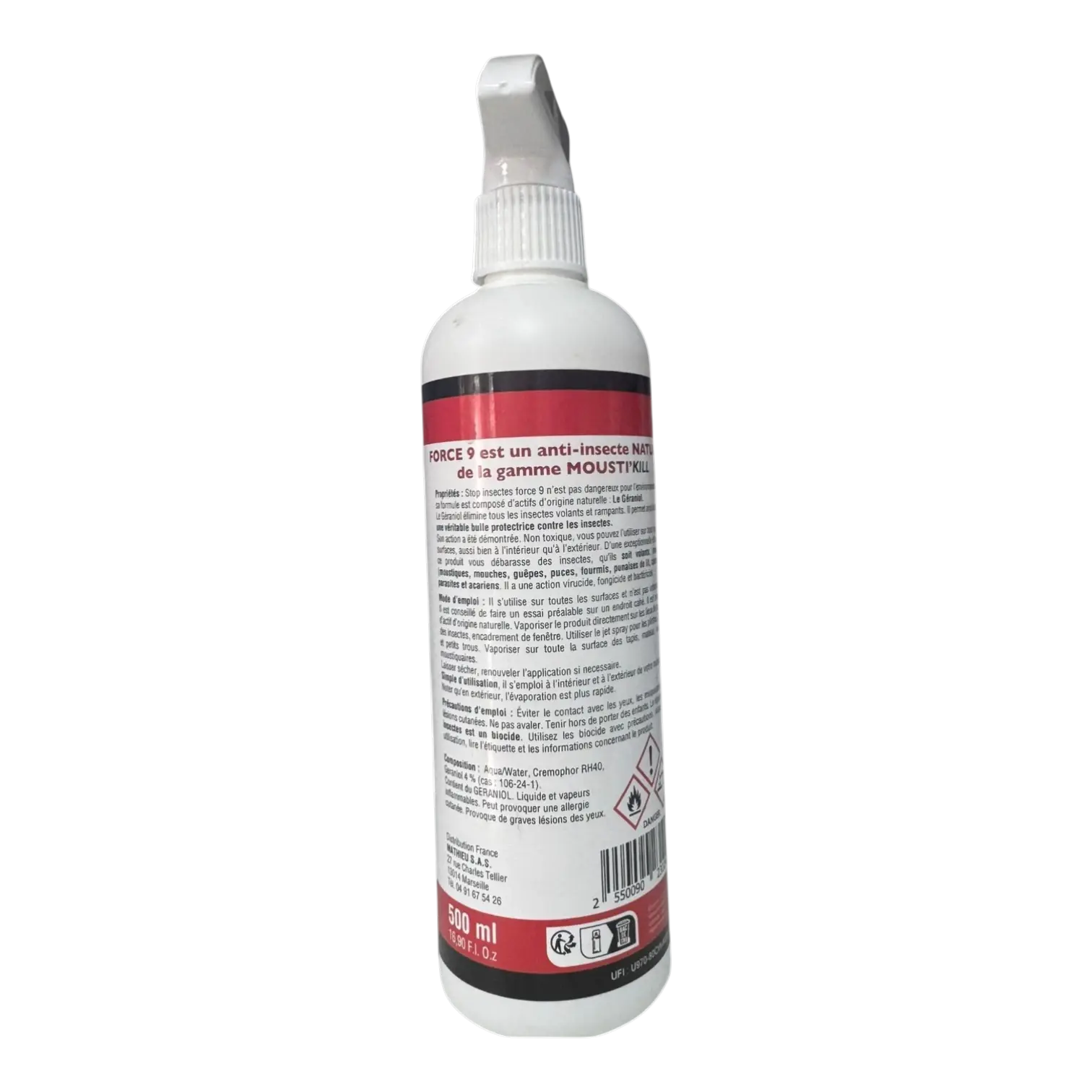 Flacon spray FORCE 9 Stop Insectes Barrière Insectes au Géraniol