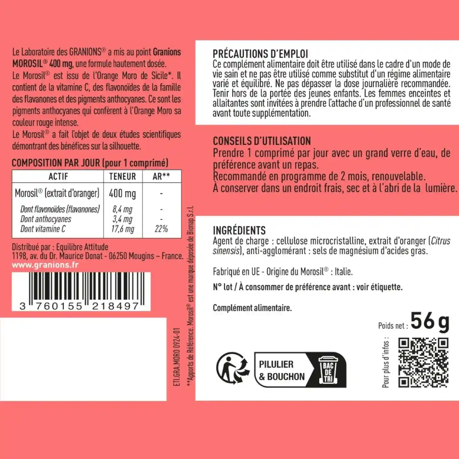 Boîte de Granions Morosil complément alimentaire pour le contrôle du poids