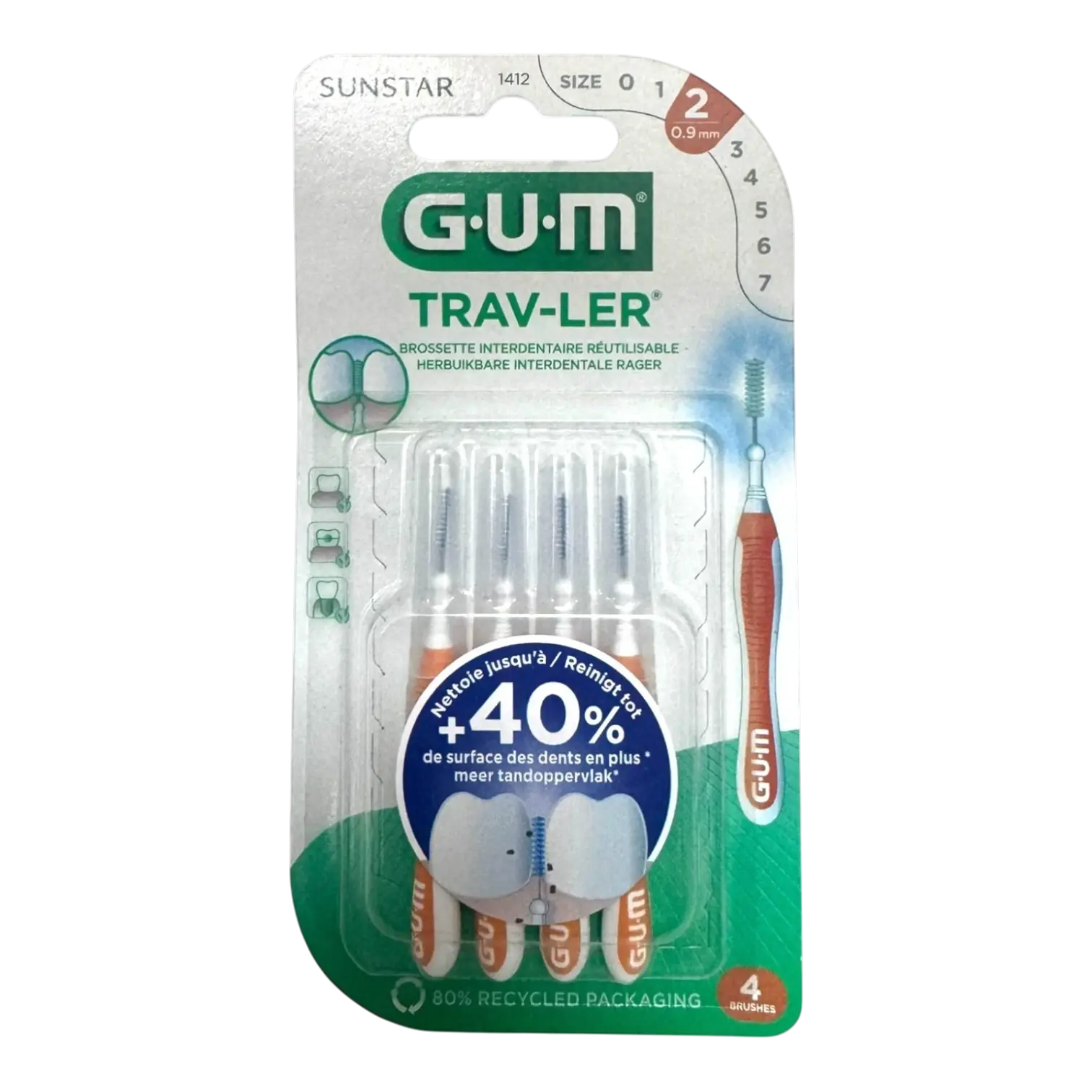 Boîte de 4 brossettes interdentaires GUM Traveler 1412 Ultrafine Cylindrique