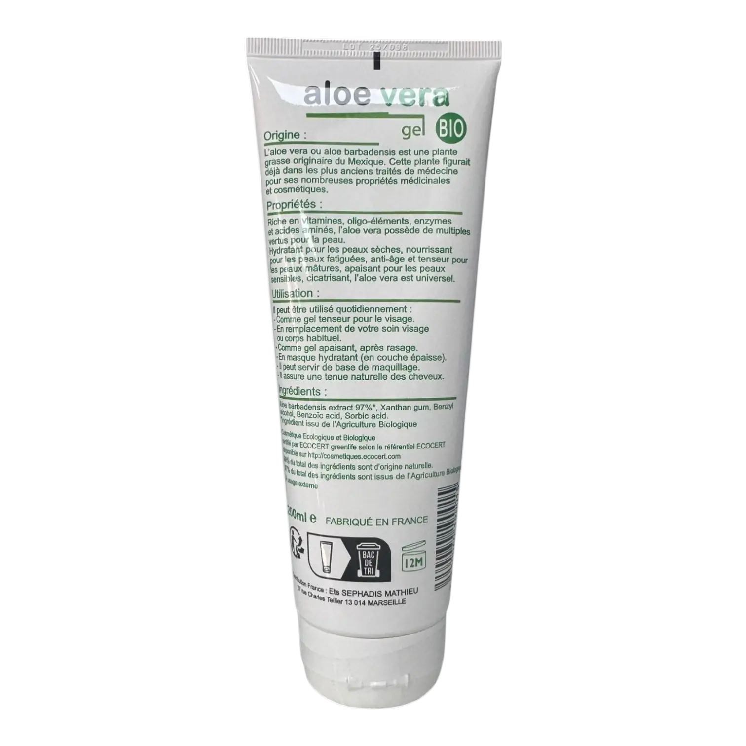 Tube de Gel Aloé Véra Bio 200ml Le Comptoir du Bio