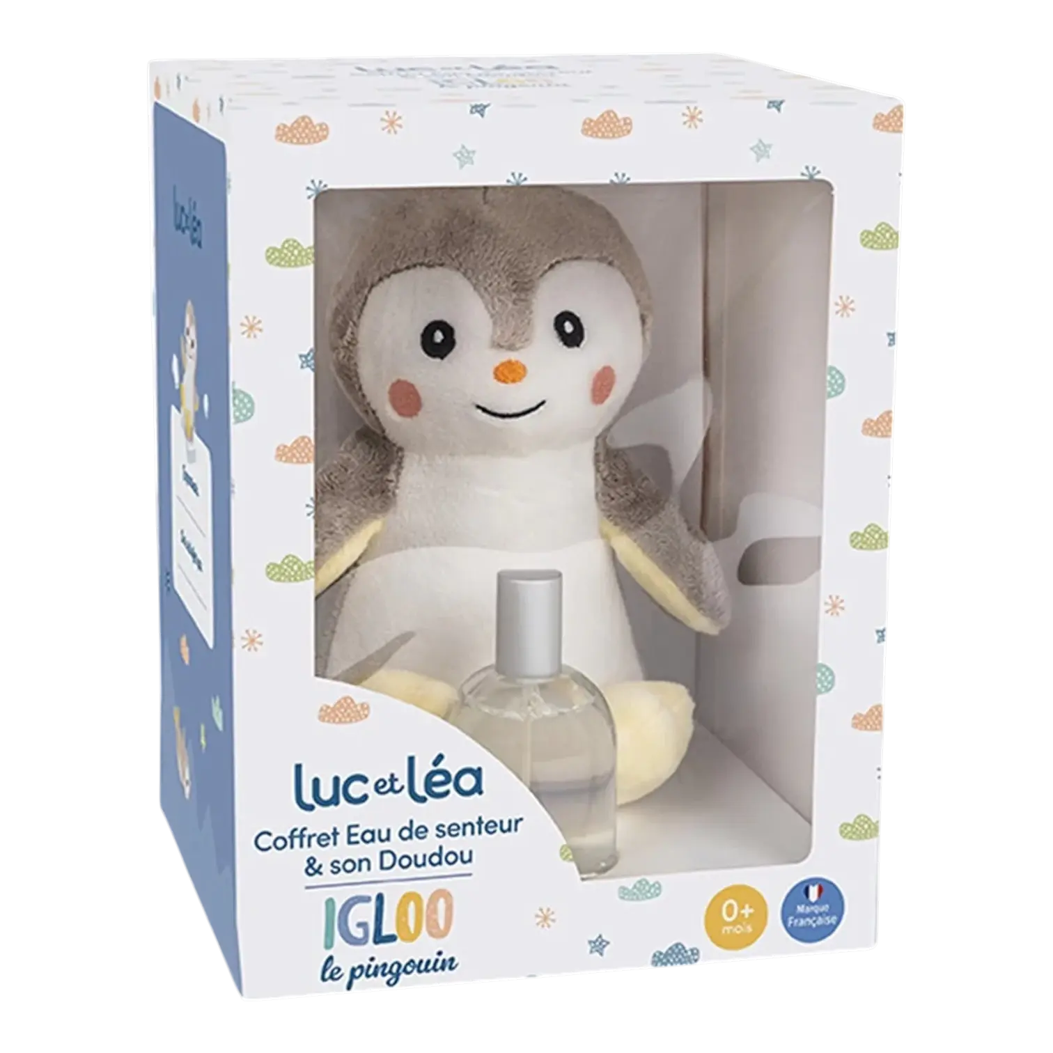 Coffret Eau de Senteur et Doudou Pingouin Luc et Léa