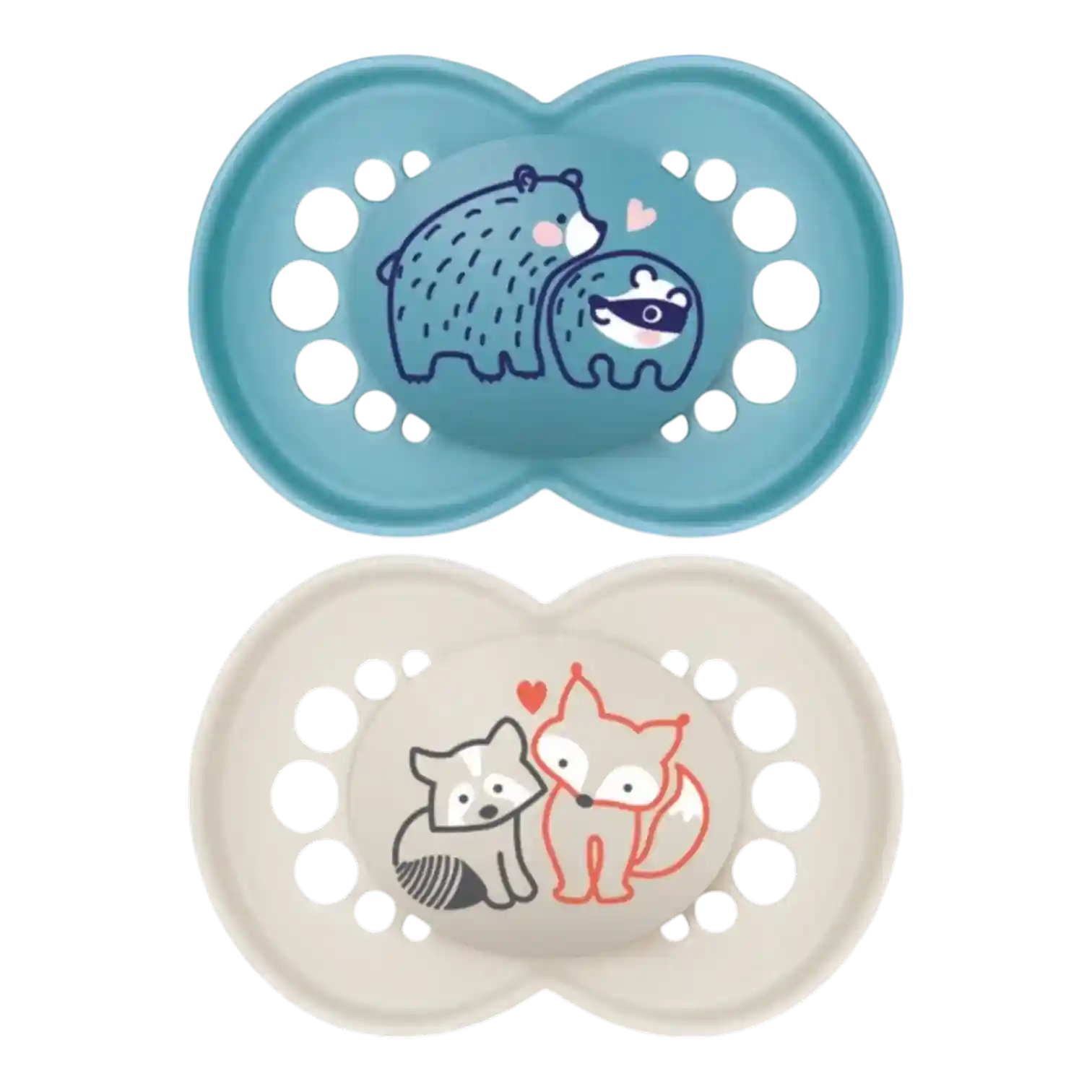 Lot de 2 sucettes MAM Original Nature 6 Mois et + avec motifs Ours et Renard