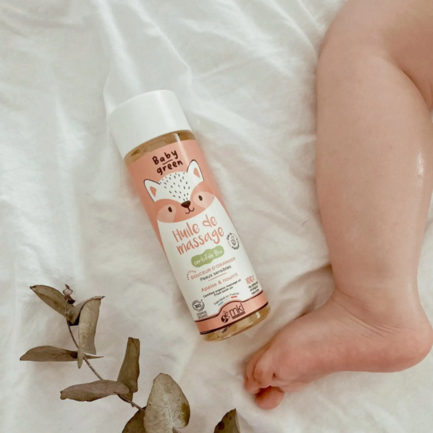 Flacon d'Huile de Massage Bio MKL Baby Green