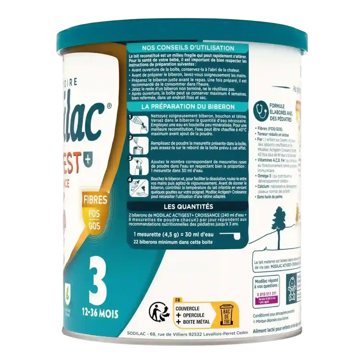 Boîte de lait Modilac Actigest+ Croissance 3 de 800g