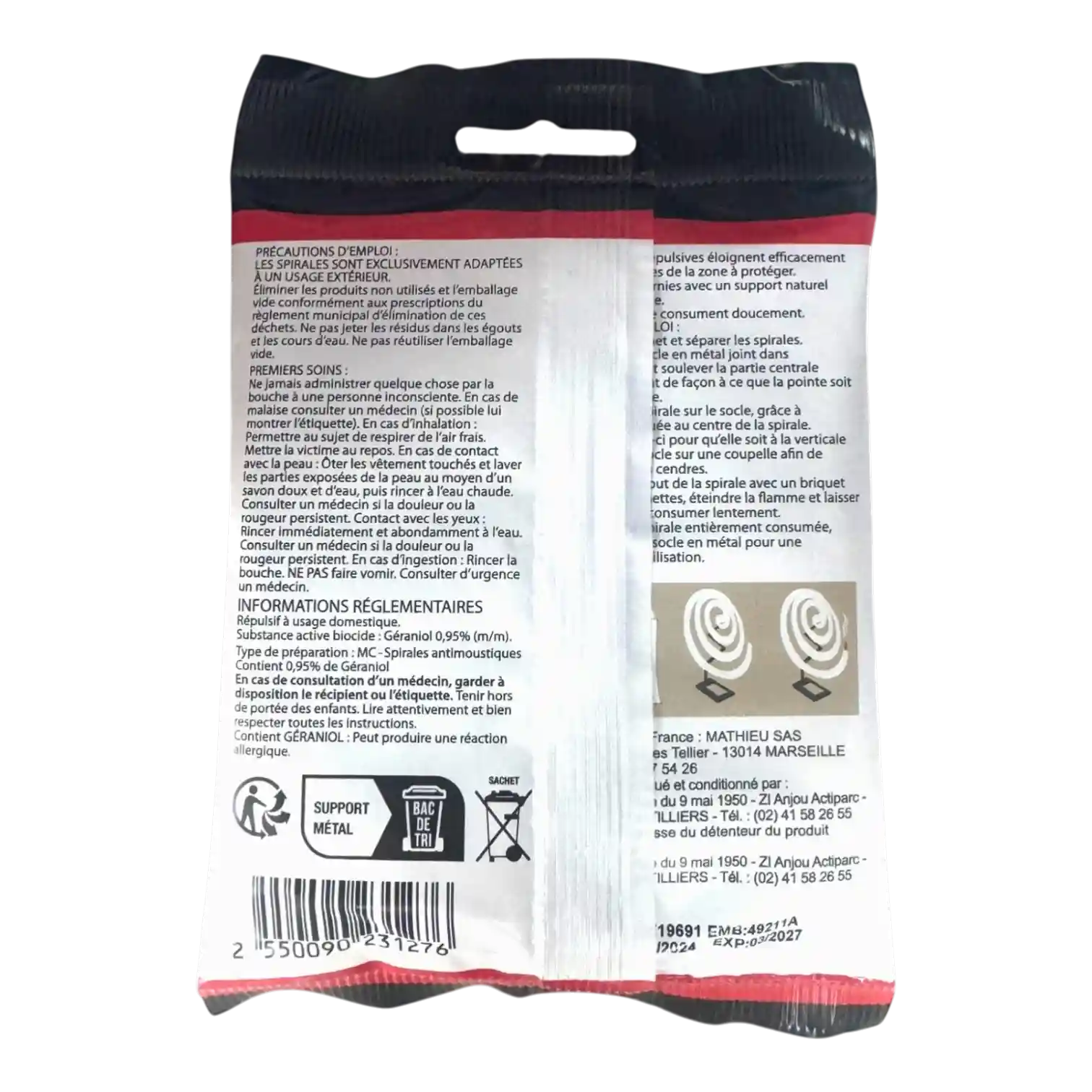 Spirales anti-moustiques MOUSTI'KILL au Géraniol