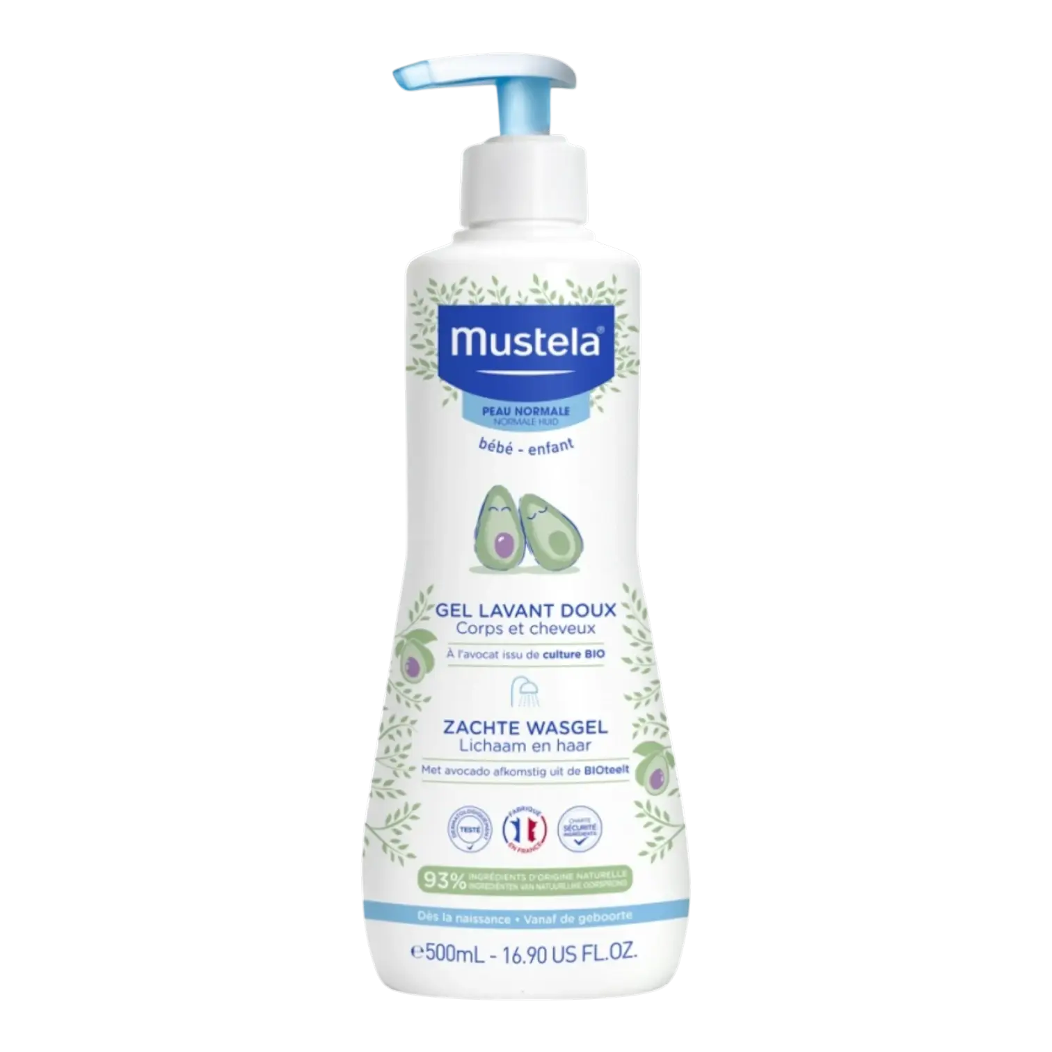Flacon pompe de Mustela Gel Lavant Doux à l'Avocat 500ml