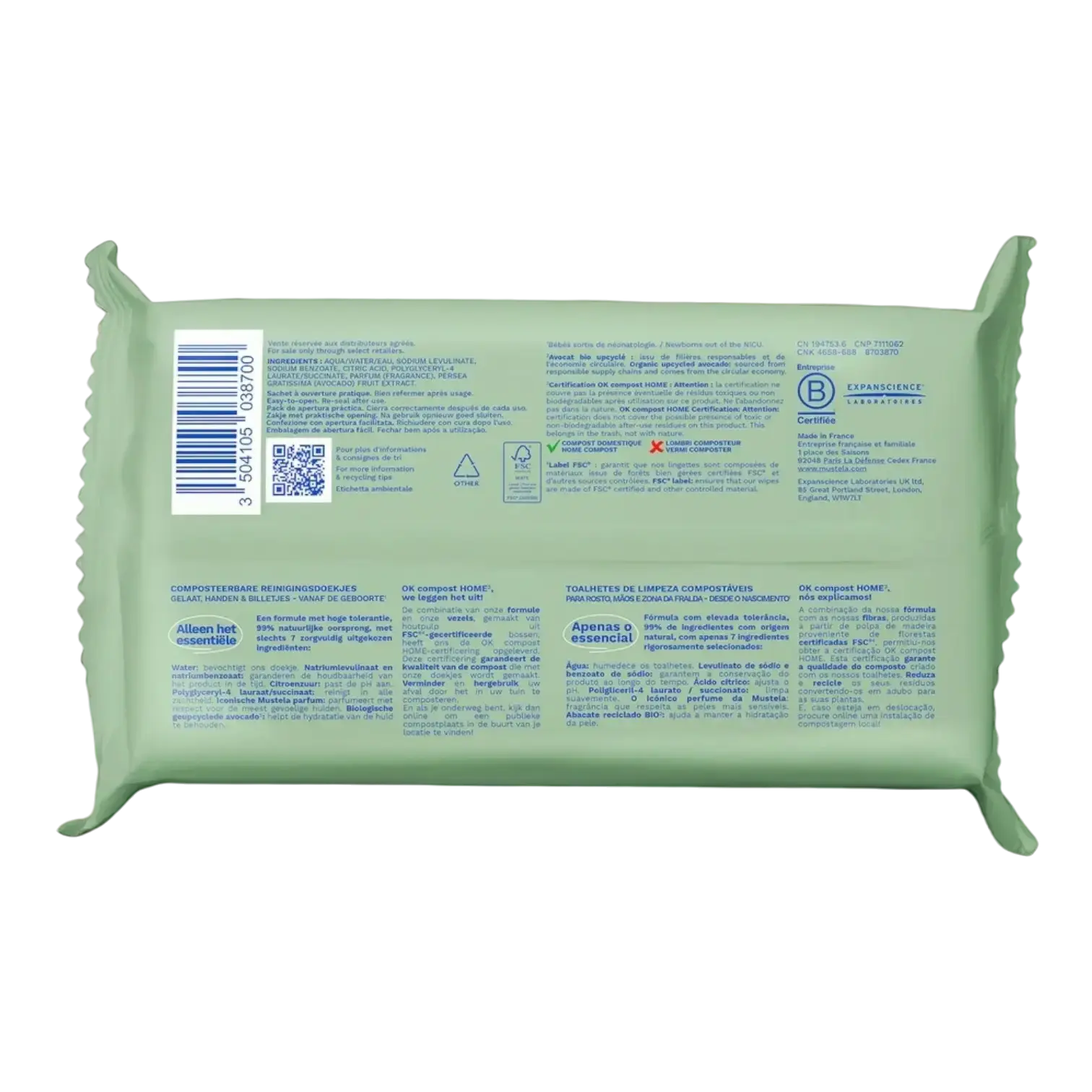 Paquet de Mustela Lingettes Nettoyantes Compostables Avec Parfum