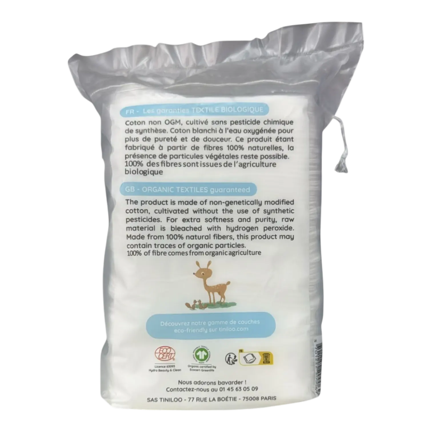 Paquet de 60 carrés de coton bio Tiniloo